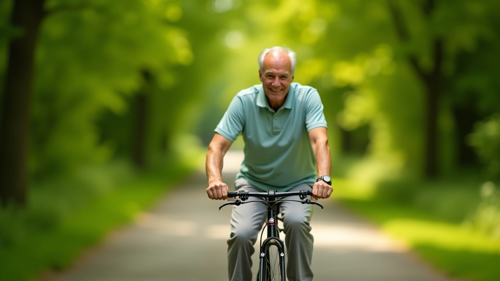 Pensionārs ar lielo vēsturisko velo uz Rīgas-Jūrmalas parka ceļa, zaļā apstādījumi, saulains pavasaris